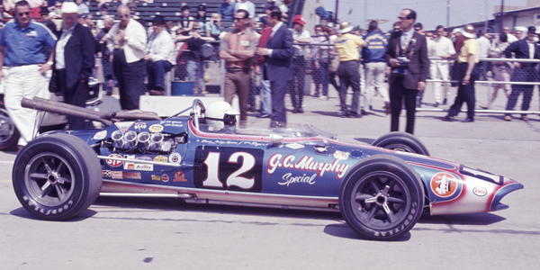 Roger McCluskey's new Eagle at the 1967 Indy 500. Part of the Dave Friedman collection. Licenced by The Henry Ford under Creative Commons licence Attribution-NonCommercial-NoDerivs 2.0 Generic. Original image has been cropped.