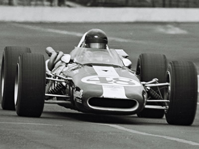 The flatter profile of the 1968 Eagle is evident in this picture of Dan Gurney's car during practice at that year's Indy 500. Part of the Dave Friedman collection. Licenced by The Henry Ford under Creative Commons licence Attribution-NonCommercial-NoDerivs 2.0 Generic. Original image has been cropped.