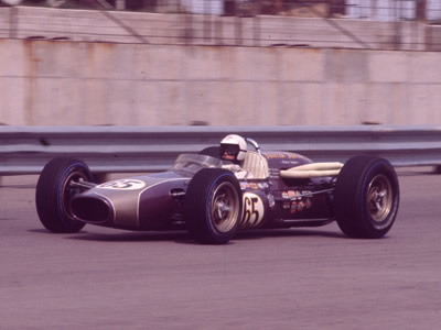 The #65 Travelon Trailer Gerhardt of Ernie Ruiz, driven here by Dick Atkins, at Phoenix in March 1966.  Part of the Dave Friedman collection. Licenced by The Henry Ford under Creative Commons licence Attribution-NonCommercial-NoDerivs 2.0 Generic. Original image has been cropped.