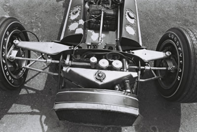 The front suspension of Leader Cards' brand new #4 Gerhardt at Phoenix in March 1966. Part of the Dave Friedman collection. Licenced by The Henry Ford under Creative Commons licence Attribution-NonCommercial-NoDerivs 2.0 Generic. Original image has been cropped. The front suspension of Leader Cards' brand new #4 Gerhardt at Phoenix in March 1966. Part of the Dave Friedman collection. Licenced by The Henry Ford under Creative Commons licence Attribution-NonCommercial-NoDerivs 2.0 Generic. Original image has been cropped.