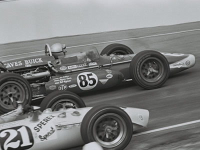 The #85 Caves Buick Gerhardt-Offy turbo at Riverside at the end of the 1967 season.  Photographs at Hanford and at Trenton show an identical car. Part of the Dave Friedman collection. Licenced by The Henry Ford under Creative Commons licence Attribution-NonCommercial-NoDerivs 2.0 Generic. Original image has been cropped.