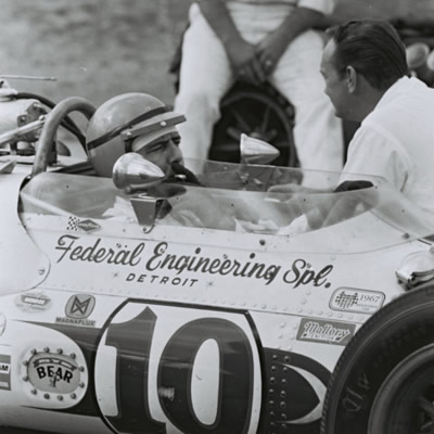 Bud Tingelstad in the #10 Federal Engineering Gerhardt at Indianapolis in 1967. Part of the Dave Friedman collection. Licenced by The Henry Ford under Creative Commons licence Attribution-NonCommercial-NoDerivs 2.0 Generic. Original image has been cropped.