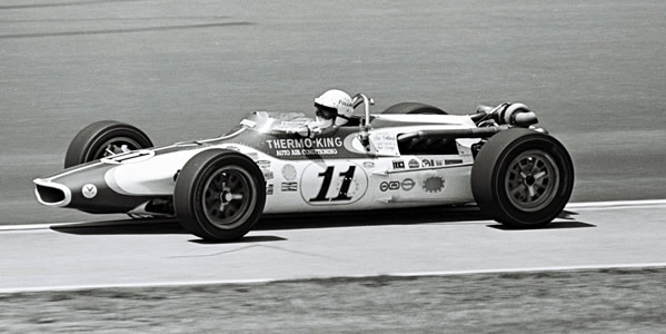 The #11 Thermo King Gerhardt at the Indianapolis Motor Speedway in 1969. Part of the Dave Friedman collection. Licenced by The Henry Ford under Creative Commons licence Attribution-NonCommercial-NoDerivs 2.0 Generic. Original image has been cropped.