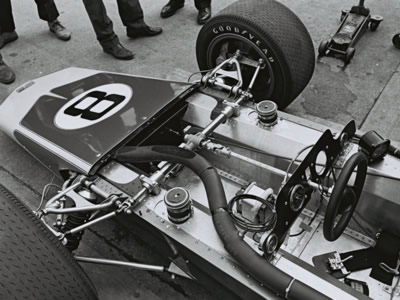The front end of the new 1969 Gerhardt wedge at the 1969 Indy 500. Part of the Dave Friedman collection. Licenced by The Henry Ford under Creative Commons licence Attribution-NonCommercial-NoDerivs 2.0 Generic. Original image has been cropped. The front end of the new 1969 Gerhardt wedge at the 1969 Indy 500. Part of the Dave Friedman collection. Licenced by The Henry Ford under Creative Commons licence Attribution-NonCommercial-NoDerivs 2.0 Generic. Original image has been cropped.