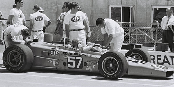 Grant King's STP-backed Gerhardt wedge in the pits at the 1969 Indy 500. Part of the Dave Friedman collection. Licenced by The Henry Ford under Creative Commons licence Attribution-NonCommercial-NoDerivs 2.0 Generic. Original image has been cropped. Grant King's STP-backed Gerhardt wedge in the pits at the 1969 Indy 500. Part of the Dave Friedman collection. Licenced by The Henry Ford under Creative Commons licence Attribution-NonCommercial-NoDerivs 2.0 Generic. Original image has been cropped.