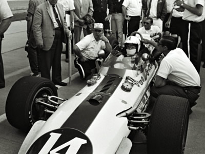 The #14 Caves Buick Gerhardt-Offy turbo is readied for the 1969 Indy 500. Part of the Dave Friedman collection. Licenced by The Henry Ford under Creative Commons licence Attribution-NonCommercial-NoDerivs 2.0 Generic. Original image has been cropped.