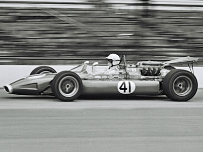 The new #41 Gilbert during practice at the Speedway in 1968. Part of the Dave Friedman collection. Licenced by The Henry Ford under Creative Commons licence Attribution-NonCommercial-NoDerivs 2.0 Generic. Original image has been cropped.
