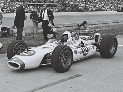 Mario Andretti in the brand new Hawk 65 at the 1965 Indy 500. Licenced by The Henry Ford under Creative Commons licence Attribution-NonCommercial-NoDerivs 2.0 Generic. Original image has been cropped.