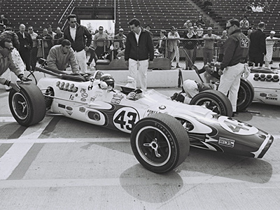 Jackie Stewart in the Bowes Seal Fast Lola T92 at the 1967 Indy 500. Licenced by The Henry Ford under Creative Commons licence Attribution-NonCommercial-NoDerivs 2.0 Generic. Original image has been cropped.