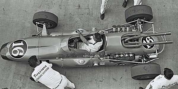 The 1965 Vollstedt on its first appearance, at the Speedway in 1965. Part of the Dave Friedman collection. Licenced by The Henry Ford under Creative Commons licence Attribution-NonCommercial-NoDerivs 2.0 Generic. Original image has been cropped.