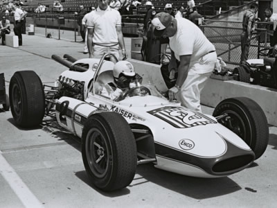 Rodger Ward in his Watson-Ford during practice for the 1964 Indy 500.  Part of the Dave Friedman collection. Licenced by The Henry Ford under Creative Commons licence Attribution-NonCommercial-NoDerivs 2.0 Generic. Original image has been cropped.