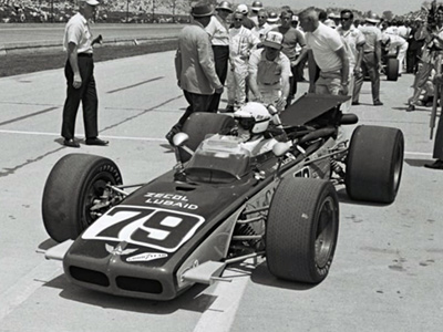 Bob Veith takes the 1968 Watson out for practice at the 1969 Indy 500.  Part of the Dave Friedman collection. Licenced by The Henry Ford under Creative Commons licence Attribution-NonCommercial-NoDerivs 2.0 Generic. Original image has been cropped.