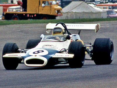 Peter Westbury in his Brabham BT36 at Thruxton in April 1972. Copyright Michael Hewitt 2023. Used with permission.