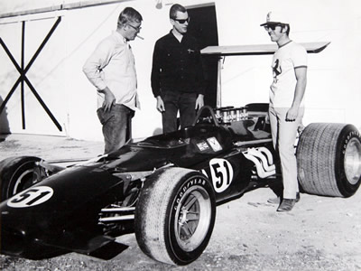 Keith Saunders on the left of his newly completed Lola T142 with crew Pete Betz (centre) and Michael Lucero (right). Copyright David Hutson 2006. Used with permission.