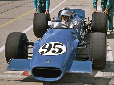 Jack Brabham heads out for practice in his Brabham BT25 at the 1969 Indy 500. Copyright Indianapolis Motor Speedway. Copyright permissions granted for non-commercial use by Indianapolis Motor Speedway. Jack Brabham heads out for practice in his Brabham BT25 at the 1969 Indy 500. Copyright Indianapolis Motor Speedway. Copyright permissions granted for non-commercial use by Indianapolis Motor Speedway.