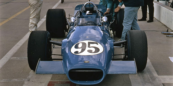 Jack Brabham's Brabham BT25 at the Speedway for the 1969 Indy 500.  Copyright Indianapolis Motor Speedway. Copyright permissions granted for non-commercial use by Indianapolis Motor Speedway.