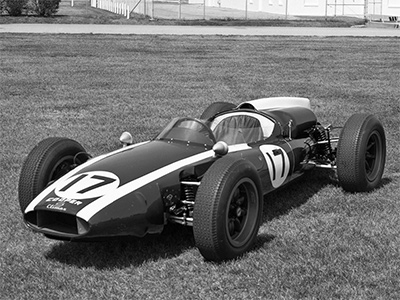 The IMS Museum's Cooper T53 at the Speedway in 1983.  Copyright Indianapolis Motor Speedway. Copyright permissions granted for non-commercial use by Indianapolis Motor Speedway.