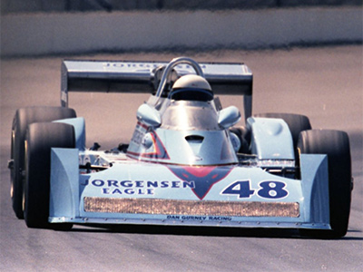 Pancho Carter in the new 1977 Jorgensen Eagle at the 1977 Indy 500.  Copyright Indianapolis Motor Speedway. Copyright permissions granted for non-commercial use by Indianapolis Motor Speedway.