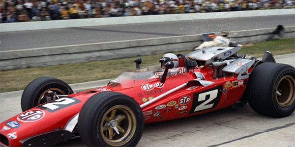 Mario Andretti in his backup STP Hawk at the 1969 Indy 500.  Copyright Indianapolis Motor Speedway. Copyright permissions granted for non-commercial use by Indianapolis Motor Speedway.