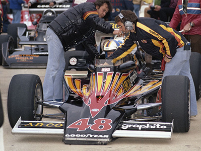 Bobby Unser in AAR's Lightning during practice for the 1978 Indy 500. Copyright Indianapolis Motor Speedway. Copyright permissions granted for non-commercial use by Indianapolis Motor Speedway. Bobby Unser in AAR's Lightning during practice for the 1978 Indy 500. Copyright Indianapolis Motor Speedway. Copyright permissions granted for non-commercial use by Indianapolis Motor Speedway.
