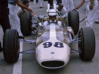 Parnelli Jones in the Agajanian Lotus 34 at the 1965 Indy 500.  Copyright Indianapolis Motor Speedway. Copyright permissions granted for non-commercial use by Indianapolis Motor Speedway.
