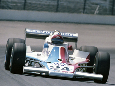 Tom Bigelow in the new Thermo King Watson at the 1977 Indy 500.  Copyright Indianapolis Motor Speedway. Copyright permissions granted for non-commercial use by Indianapolis Motor Speedway.