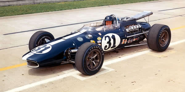 Dan Gurney in his first Indianapolis Eagle, at the Speedway in 1966. Copyright Indianapolis Motor Speedway. Used with permission.
