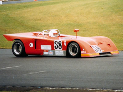 Richard Fry 's Chevron B19 at Donington Park in July 1987. Copyright Jeremy Jackson 2009 . Used with permission.