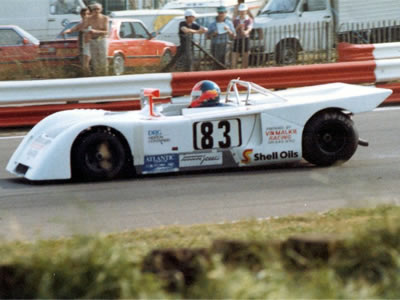 Steve Thompson in Gil Baird's Vin Malkie-prepared Chevron B19 at Silverstone in July 1983. Copyright Jeremy Jackson 2009 . Used with permission.