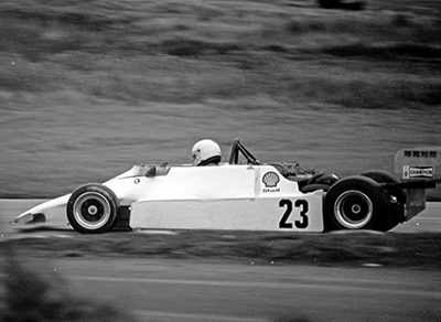 Gary Gibson in the Chevron B56 at Oulton Park in October 1982. Copyright Steve Jones 2022. Used with permission.