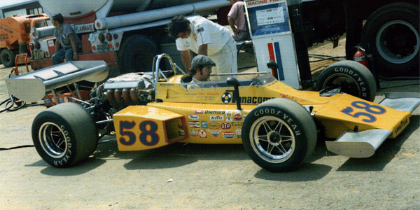 Eldon Rasmussen's RasCar is refueled prior to the 1975 Pocono 500. Copyright Jim Knerr 2020. Used with permission.