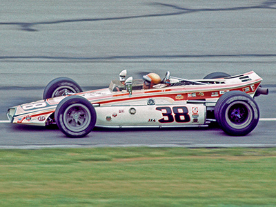 Rick Muther in Jack Adams' wedge-bodied Hawk at the 1970 Indy 500. Copyright Kenneth Lawrence 2010. Used with permission.