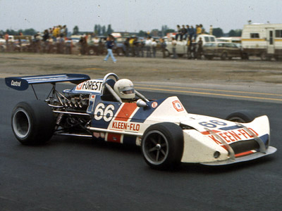 Ric Forest in his Kleen-Flo March 73B at Trois-Rivières in 1974. Copyright Les Amis du GP 2020. Used with permission.
