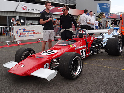 Robert Wainwright with Eamonn Ledwidge's Crosslé 22F at the 2019 Silverstone Classic. Copyright Keith Lewcock 2019. Used with permission.