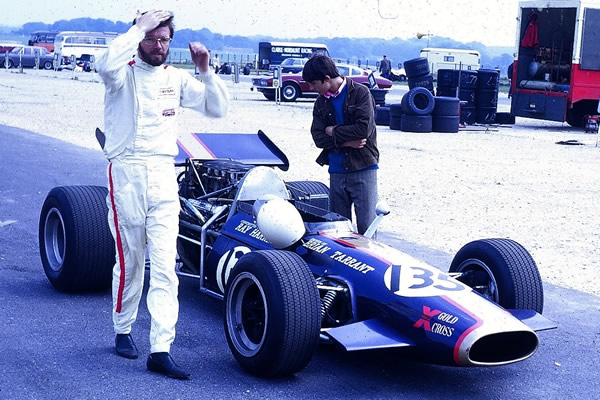 Brian Tarrant straightens his hair after a practice session in the Harris at Thruxton in August 1970. Copyright Keith Lewcock 2009. Used with permission.