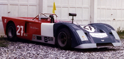 Pete LoBianco's Chevron B19 outside his garage having acquired a blue replacement nose. Copyright Pete W. LoBianco 2009. Used with permission.