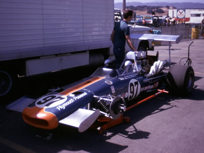 Hiroshi Fushida's Eagle-Plymouth at Laguna Seca at the start of the 1970 season. Copyright Mark Manroe 2006. Used with permission.