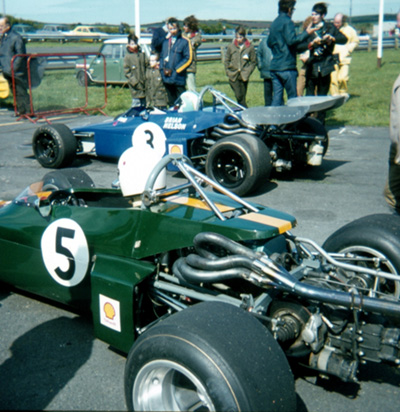 Ken Fildes (#5) and Brian Nelson (#3) in their Crosslé 22Fs at Kirkistown in June 1972. Copyright Julian Massey 2016. Used with permission.