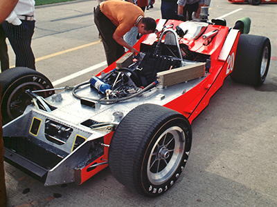 The #20 STP McNamara T501 of Steve Krisiloff during practice for the 1971 Indy 500. Copyright Rex Miller 2022. Used with permission.