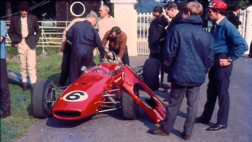 Mick Mooney with his Brabham BT23, to be driven by Tommy Reid, at Phoenix Park in 1967.  Copyright Stephen Mills 2014.  Used with permission.