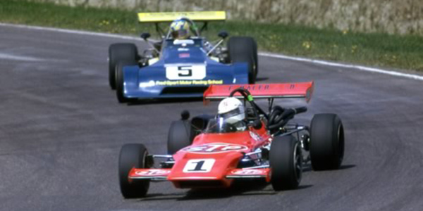 Bill Brack in his Crosty-Lotus holds off the Chevron B27 of Bertil Roos in Canada's first season of Formula Atlantic. Copyright owned by the Northern Alberta Sports Car Club.  Used with permission.