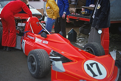 Derek Cook's brand new March 75B at Brands Hatch at the start of the 1975 season. Copyright John Nemy Jr 2020. Used with permission.