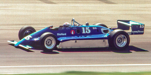 Johnny Parsons Jr giving the 1980 Lightning its first race at Ontario in August 1980. Copyright Kurt Oblinger 2022. Used with permission.