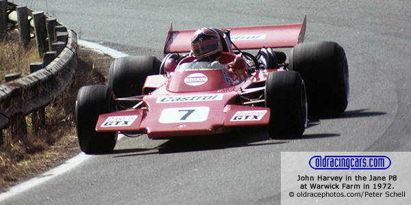 John Harvey in the Bowin P8 at Warwick Farm in 1972. Copyright oldracephotos.com/Peter Schell. Used with permission. John Harvey in the Bowin P8 at Warwick Farm in 1972. Copyright oldracephotos.com/Peter Schell. Used with permission.