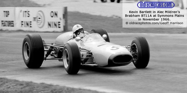 Kevin Bartlett in Alec Mildren's Brabham BT11A at Symmons Plains in November 1966. Copyright oldracephotos.com/Geoff Harrison. Used with permission.