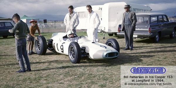 Bill Patterson in his Cooper T53 at Longford in 1964. Copyright oldracephotos.com/Pat Smith. Used with permission. Bill Patterson in his Cooper T53 at Longford in 1964. Copyright oldracephotos.com/Pat Smith. Used with permission.