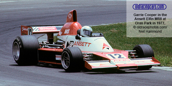 Garrie Cooper in the Ansett Elfin MR8 at Oran Park in 1977.  Copyright oldracephotos.com/Neil Hammond. Used with permission.