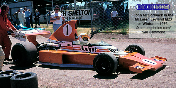 John McCormack in the McLaren-Leyland M23 at Winton in 1976. Copyright oldracephotos.com/Neil Hammond. Used with permission. John McCormack in the McLaren-Leyland M23 at Winton in 1976. Copyright oldracephotos.com/Neil Hammond. Used with permission.