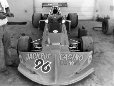 Ted Titmus's March-nosed Brabham BT40 at Willow Springs in April 1977. Copyright Vincent Puleo 2020. Used with permission.