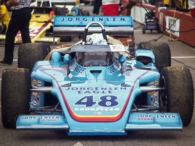 Bobby Unser's usual long track 1974 Eagle at Pocono in June 1975. Copyright David A. Reese 2021. Used with permission. Bobby Unser's usual long track 1974 Eagle at Pocono in June 1975. Copyright David A. Reese 2021. Used with permission.